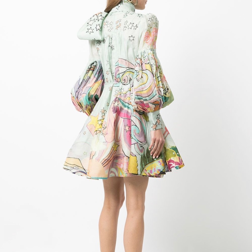 Zimmermann Runway Concert Tie Neck Bow Unicorn Mint Mini Dress AU0 - Picture 5 of 16